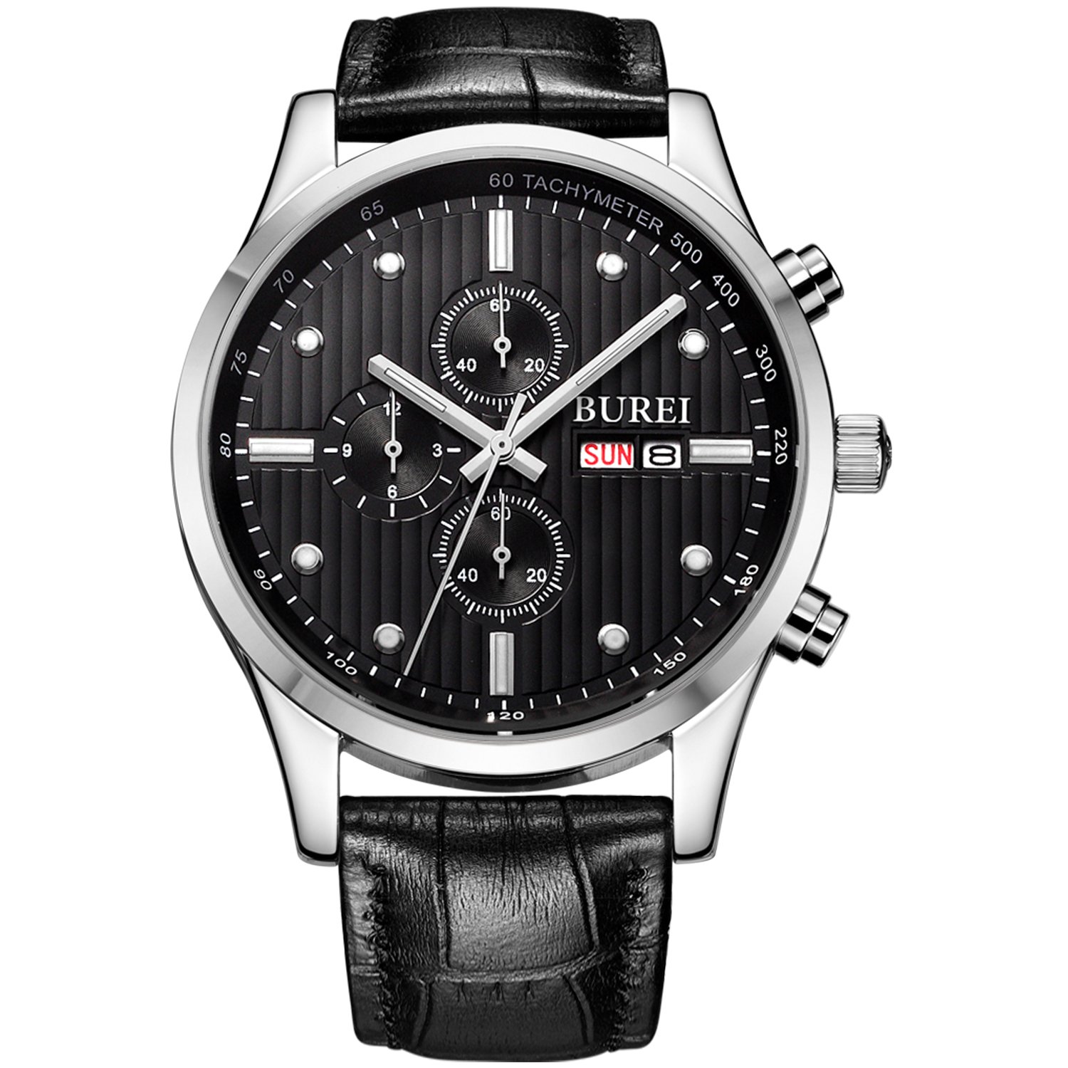 Burei Men's Calendar Chronograph Watch With Black Leather Band 21 7172oxd0 ZL