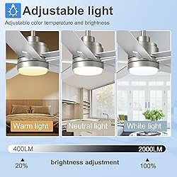 42 Inch Nickel Ceiling Fan with Light and Remote