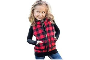 IKevan Toddler Kids Girls Sleeveless Buffalo Plaid Vest Jacket Fall Winter Christmas Waistcoat Outfits Puffer Coat 12M-5T
