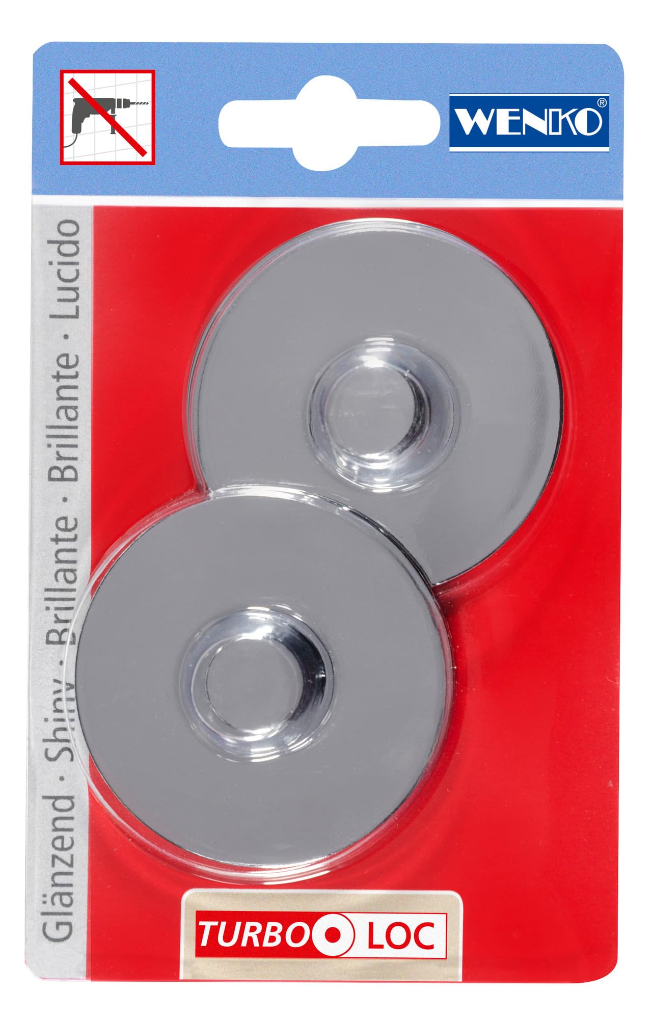 WENKO 20646100 Turbo-Loc Adapter - fixing without drilling, Plastic, 6.1 x 1.4 x 6.1 cm, Chrome