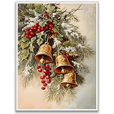 Winter Jingle Bells Christmas Wall Art Christmas Canvas Prints Posters Holiday Decor Brass Bells Art Holly Neutral Art Winter Country Room Living Room Decor 16x24