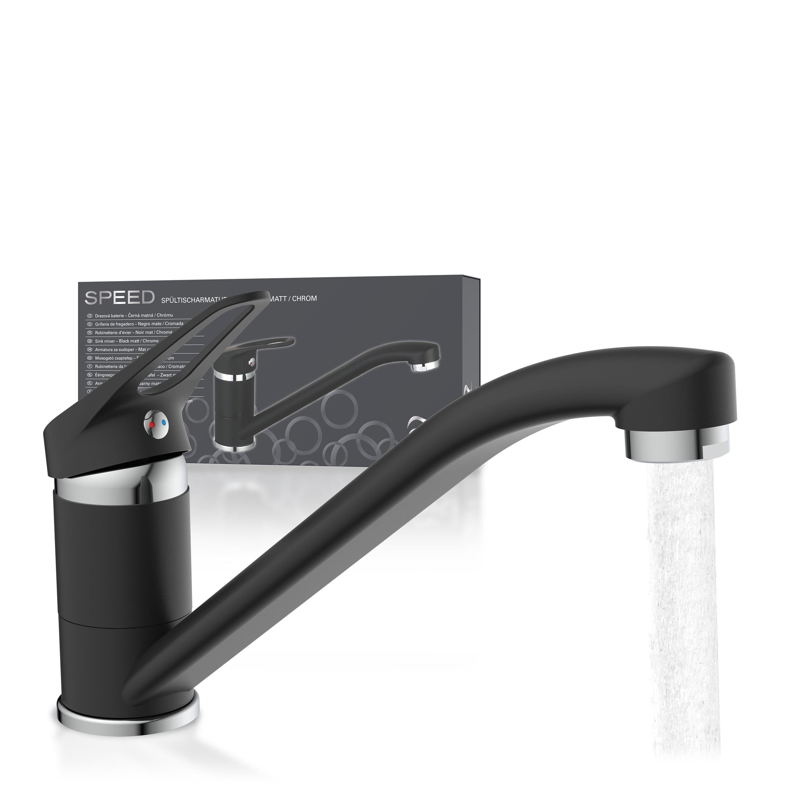 EISL Speed NI182SCR-B Kitchen Sink Mixer Tap Chrome/Black Single Lever Kitchen Mixer Tap 360° Swivelling in Chrome/Black