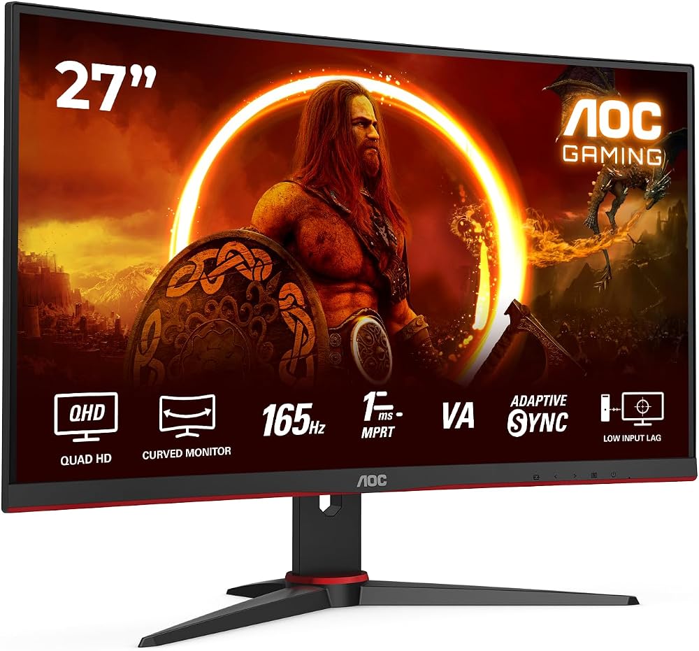 AOC CQ27G2SE BK 27 inch QHD Curved Gaming Monitor 165Hz FreeSync HDR10