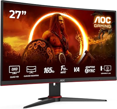 AOC CQ27G2SE BK 27 inch QHD Curved Gaming Monitor 165Hz FreeSync HDR10