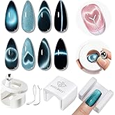 Modelones Cat Eye Magnet 5D Nail Magnet for Cateye Gel Polish Nail Stuff | White 360&deg;Rotating Automatic Cat Eye Magnet Tool, U-Shaped&amp;Ball Magnet&amp;Hole&amp;Heart Magnets for Glass Bead Nail Art