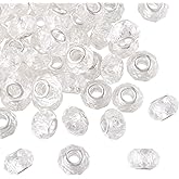 Spritewelry 100pcs 14mm Large Hole Glass Beads - Clear European Lampwork Loose Spacer Beads for DIY Craft Snake Chains Charms Bracelet Necklace Earring Making - Hole: 5mm