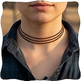 Sunongxin Brown Choker Necklace for Women, Adjustable Layered Suede Choker, Punk Boho Necklaces for Everyday Wear