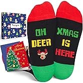 HAPPYPOP Christmas Socks for Kids - Snowman Gingerbread Gnome Deer Gifts, Merry Xmas Cards