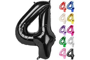 IWERP Black Number 4 Balloon 40 Inch, 4 Balloon Number, 4th Birthday Decorations, Black Party Supplies for Boys Girls