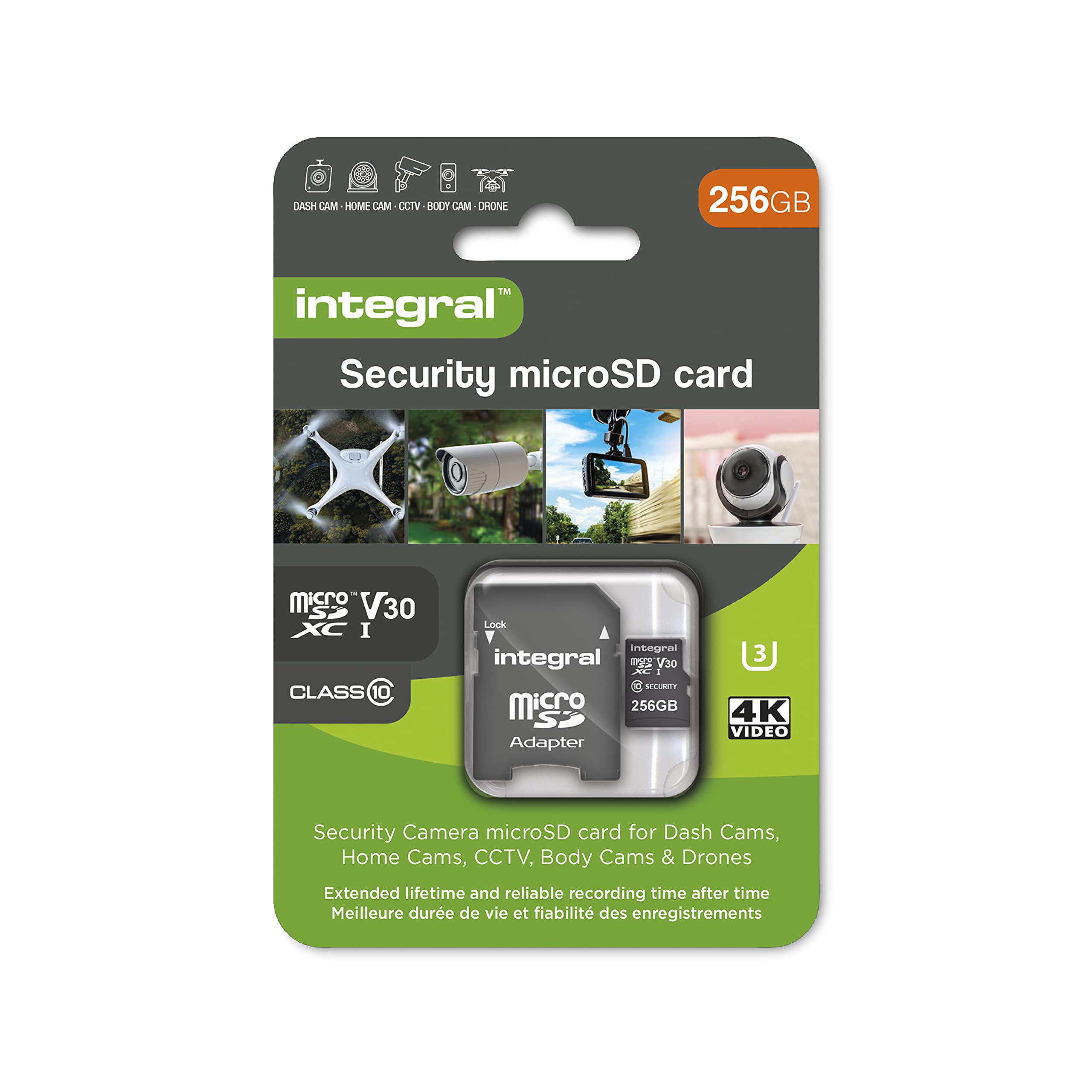 Integral 256GB High Endurance Security microSD Card for Dash-Cams, Home Cams, CCTV, Body Cams and Drones | Reliable read/write cycles time after time | Up to 100,000 hours continuous recording
