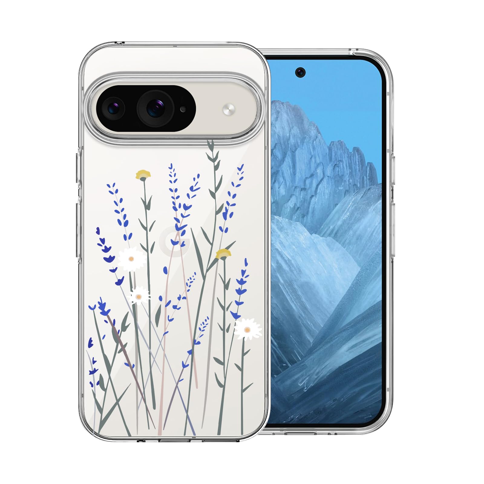 DiyGody Flowers Case Compatible for Google Pixel 9 (2024) with Cute Purple Bouquet Flowers Pattern for Women Girls,Soft TPU Transparent Thin Full-Body Protection Cover for Google Pixel 9 6.3”