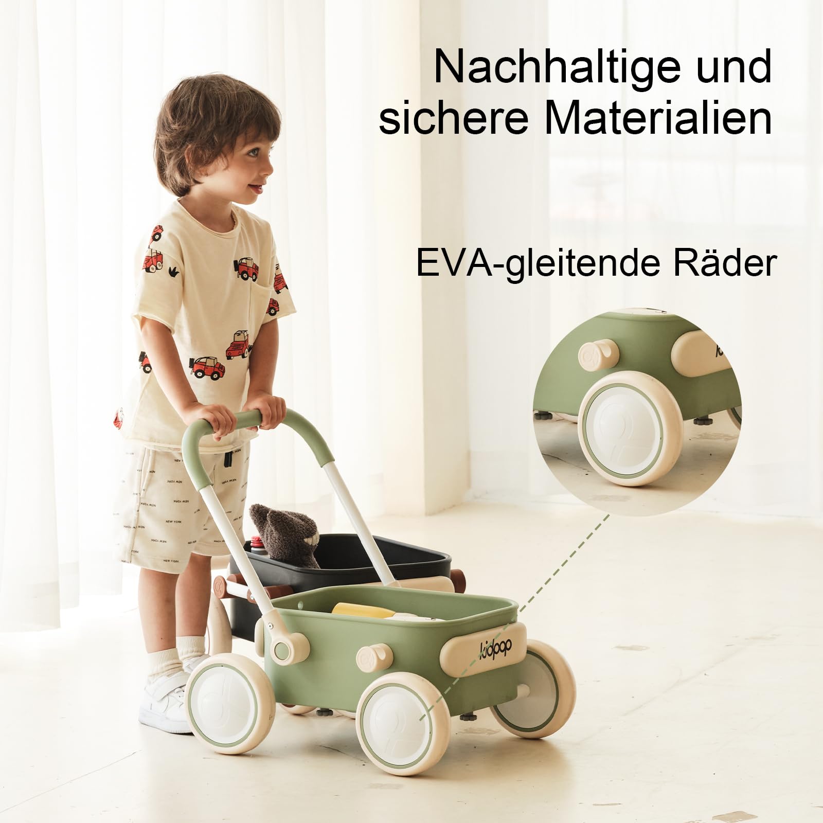 Kidpop PULA 2-in-1 Baby Lauflernwagen, Indoor und Outdoor Baby Spielzeug, Multifunktionale Lauflernhilfe für Baby, Geburtstagsgeschenk für Kleinekinder Kinder 7 Monate - 4 Jahre, Grün 3