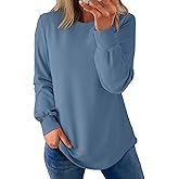 Dokotoo Women's Crew Neck Long Sleeve Shirts Waffle Knit Loose Tops Basic Tees 2026 Casual Comfy Fall Outfits Clothes