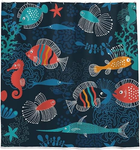 Chhome Duschvorhang, Motiv: Deep Sea World Fische, Polyester, für