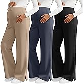 Sweetyweee 3 Pack Women's Maternity Pants, Over The Belly Pregnancy Sweatpants, Wide Leg Lounge Bottoms with Pockets