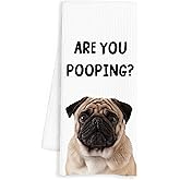 INDAJEDN Funny Pug Gifts Bathroom Towels, are You Pooping Hand Towels for Bathroom Toilet Washroom Decor, Pug Gifts for Women, 16x24 Inches