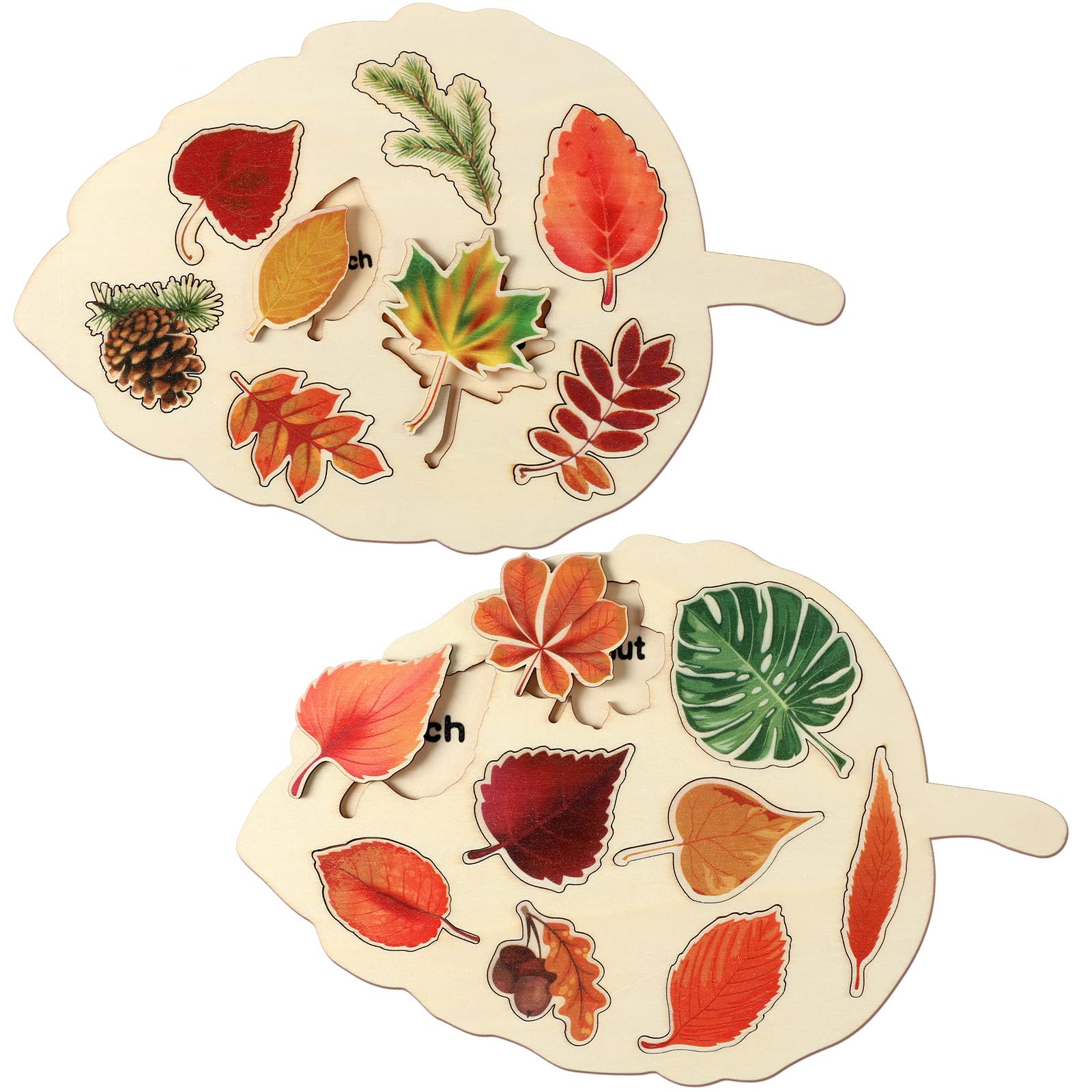 Photo 1 of Kathfly 2 Pieces Leaf Wooden Jigsaw Puzzles Leaf Puzzle Montessori Toy Early Educational Learning for Birthday Gift Early Education School(Classic)