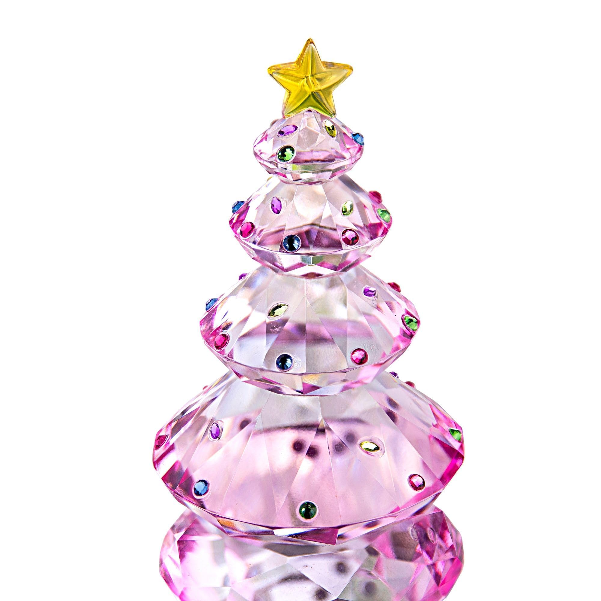 HDCRYSTALGIFTS 3.5inch Pink Crystal Christmas Tree Figurine Glass Paperweight Table Ornament Christmas Holiday Creative Gift