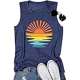 Womens Sunshine Graphic Tank Top Summer Beach Tops Casual Hawaiian Shirts Dark Blue,M