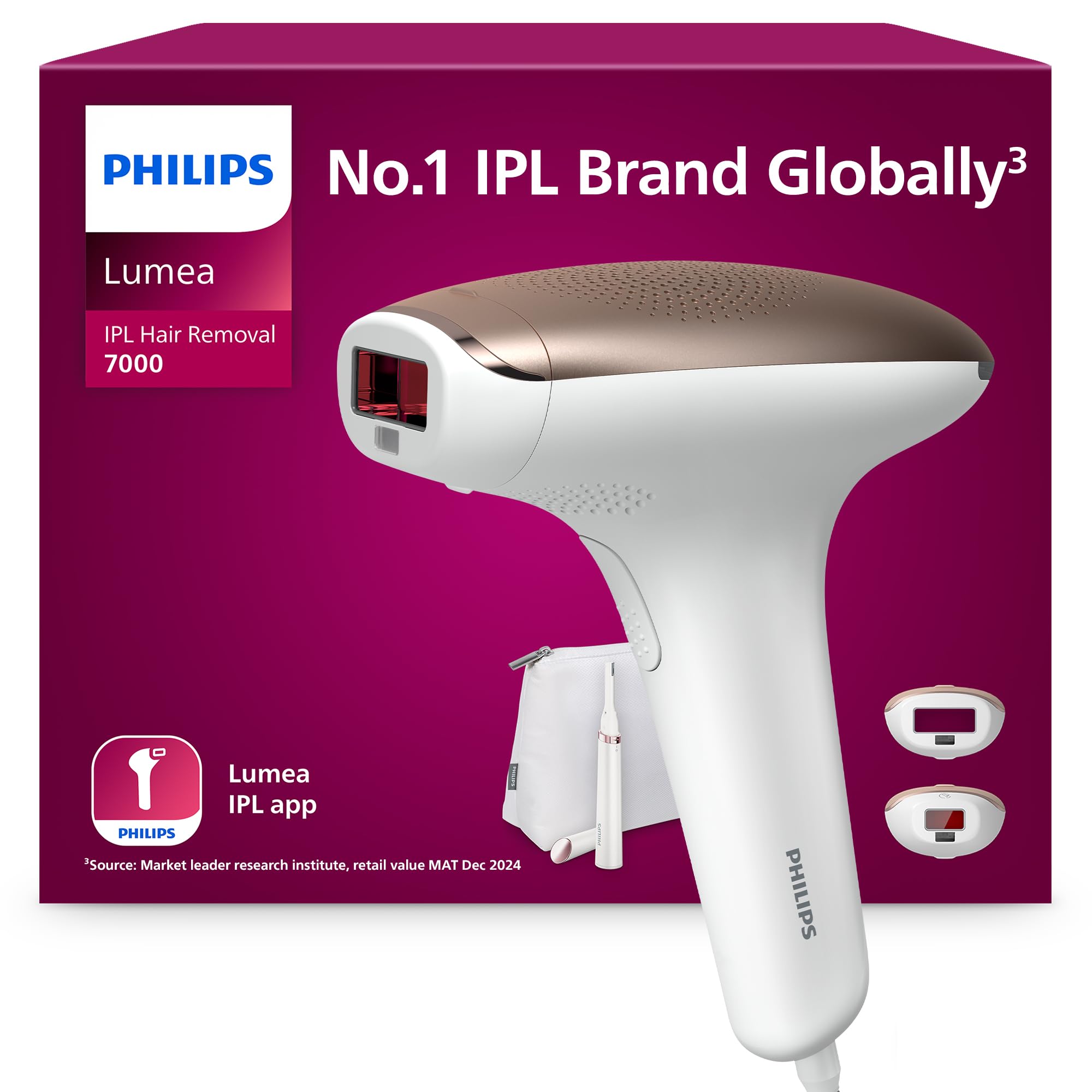 Philips Lumea 7000 Series, IPL Hair Removal Device, Laser Hair Removal Alternative, with Satin Compact Pen Trimmer, 2 Attachments for Body and Face, Model BRI921/00