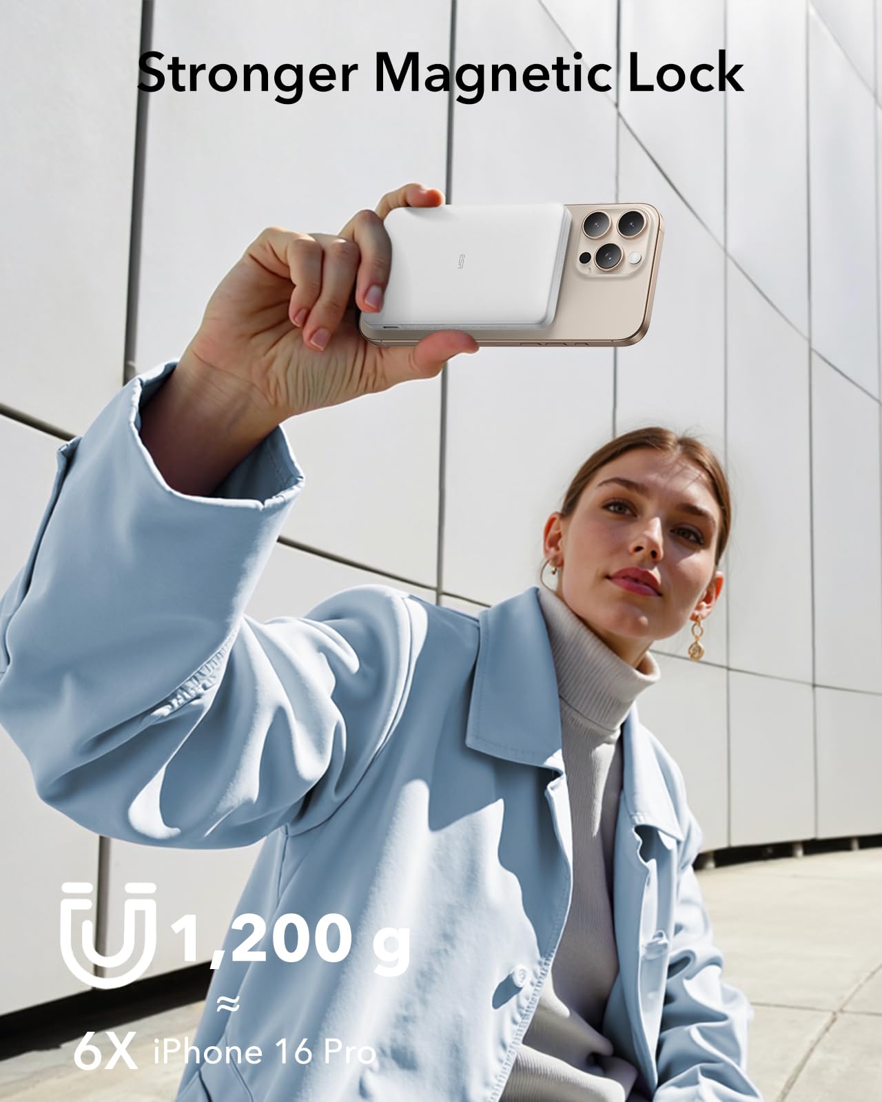 ESR 15 W zertifiziertes MagSafe Power Bank, 5.000mAh 15W schnelles tragbares Ladegerät, 1,4 cm kompakte Powerbank, MagSafe Ladegerät mit USB-C Kabel für iPhone 17/16/15/14/13/12/Google Pixel 10, Weiß 5