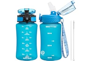 OLDLEY Kids Water Bottle for School, 12 oz (2 lids) BPA-Free Reusable Leak-proof Durable Tritan Plastic Water Bottles with Straw & Chug Lids, Anti-dust Spout Cover (Blue)