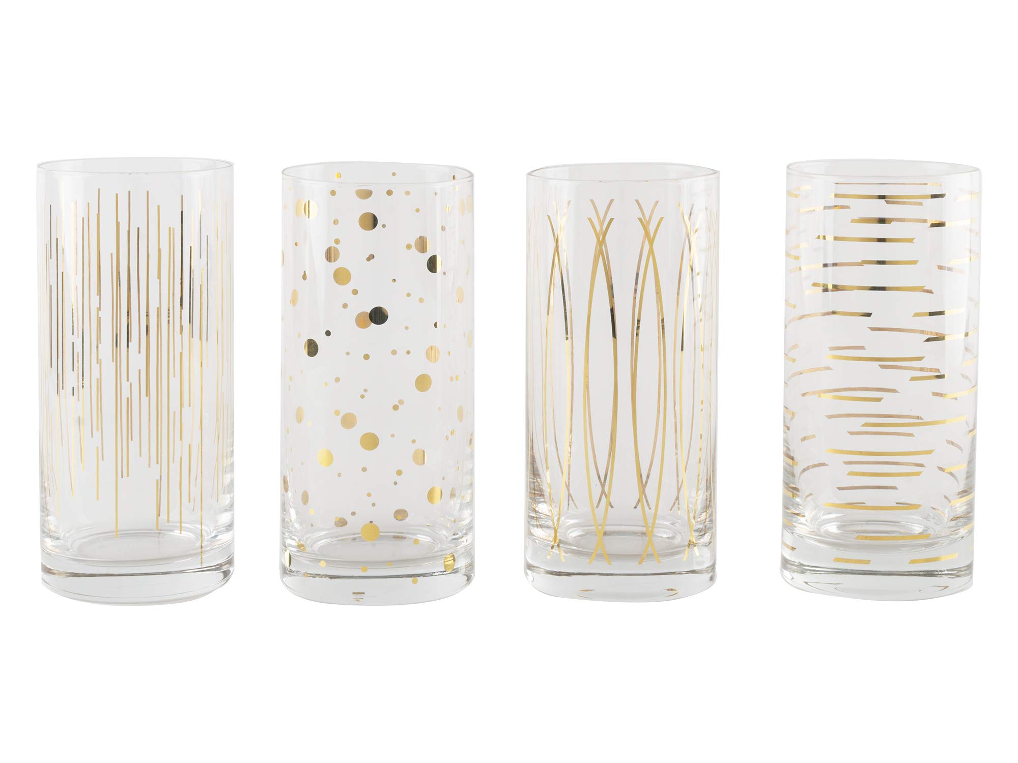 Mikasa 'Cheers' Etched Crystal Highball Cocktail Glasses, 470 ml - Gold Effect (Set of 4)