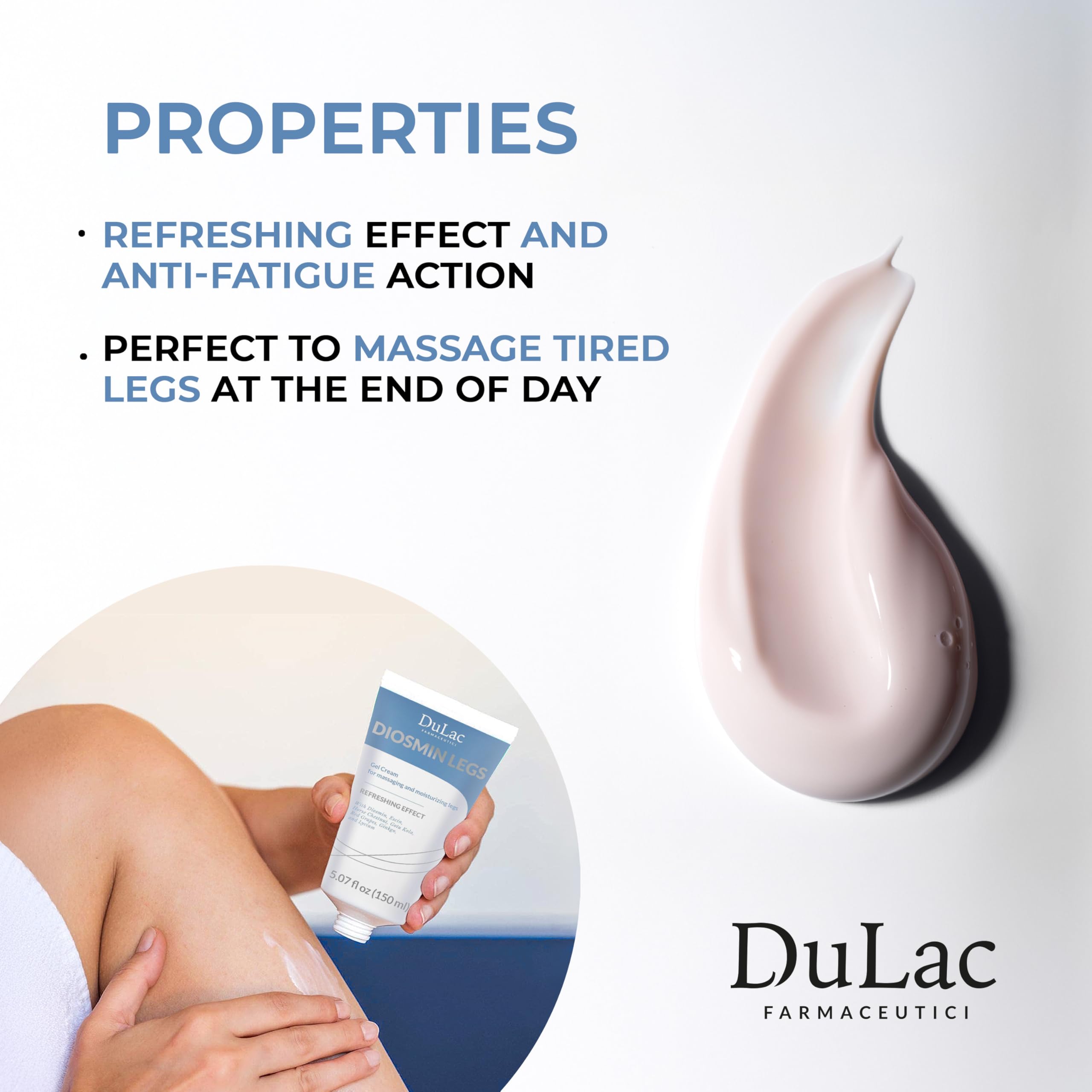 Dulàc - Diosmin Legs 5.07 Fl Oz - Varicose Veins Treatment for Legs, Gel Cream for Circulation and Spider Veins, Cooling Effect Diosmin and Horse Chestnut Cream for Leg Swelling Relief