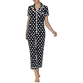 kate spade new york Pajamas for Women 2 Piece Set - Recycled Poly Jersey Notch Collar Short Sleeve Button Top & Cropped Pants