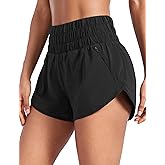 CRZ YOGA High Waisted Dolphin Running Shorts for Womens Mesh Liner for Gym Workout Athletic with Zipper Pocket