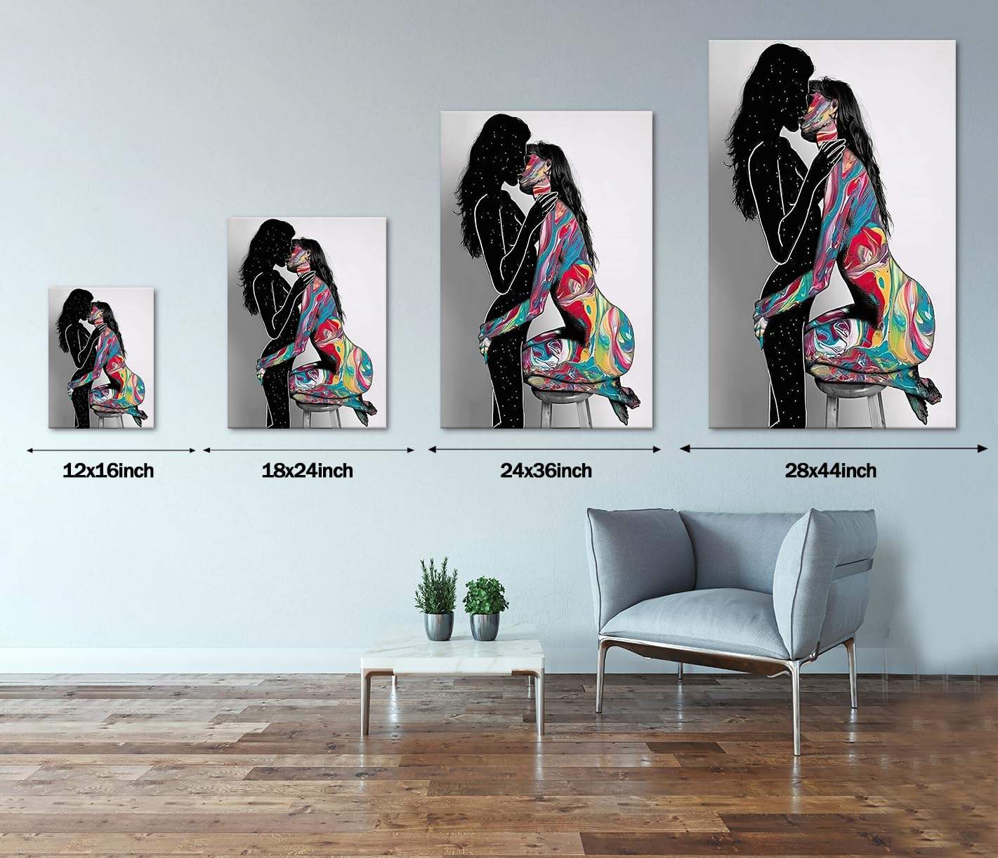 Abstract Nude Sexy Women Kiss Painting Modern Naked Model Canvas Wall Art Home Decor For Living