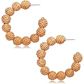 Rattan Earrings Statement Rattan Hoop Earrings for Women Woven Bohemian Earrings Handmade Straw Wicker Braid Big Drop Dangle Earrings for Women Summer Beach Jewelry