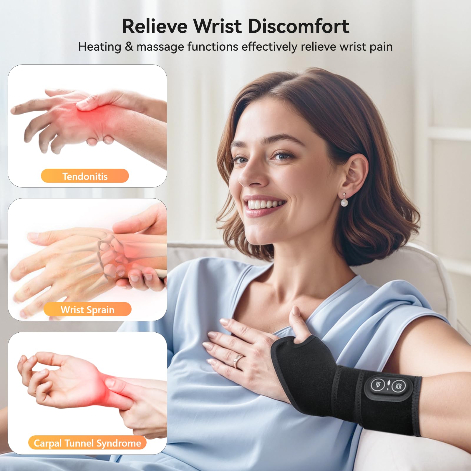 Yabuu Cordless Wrist Hand Heating Pad Massage for Carpal Tunnel With 3000mAh Battery,Hand Arthritis,Wrist Pain Relief,Heat Wrap Pad,Vibration and Adjustable Heat Settings Hot Therapy Gifts for Mom/Dad