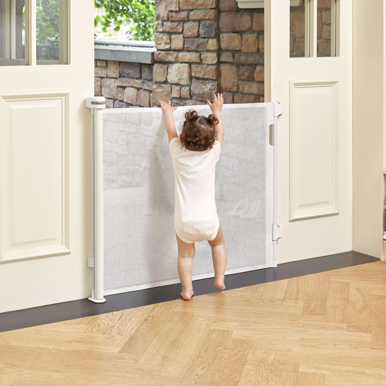 Photo 1 of ***FACTORY SEALED***KUB Retractable Baby Gate Space-Saving Pet Gate, 34? in Height & Extends up to 55? in Width, One-Handed Use, Indoor Outdoor Safety Mesh Gate for Stair, Doorway, Hallway, Keep Toddler Dog Cat Safe