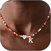 Fohufo Colorful Initial Necklaces for Girls Women - Teen Girl Gifts Trendy Stuff, Dainty Bohemian Beaded Letter Necklace Personalized Gifts for Girls Women Jewelry Birthday Gifts