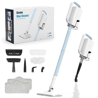 Steam Cleaner, 6 in1 Rotated Steam Mop Cleaner with 2 Modes, 2 Microfiber Pads, 400ML Removable Tank, 23FT Power Cable, Detachable Steam Mops for Floor, Laminate Floor, Tiles Cleaning (Ravine Blue)