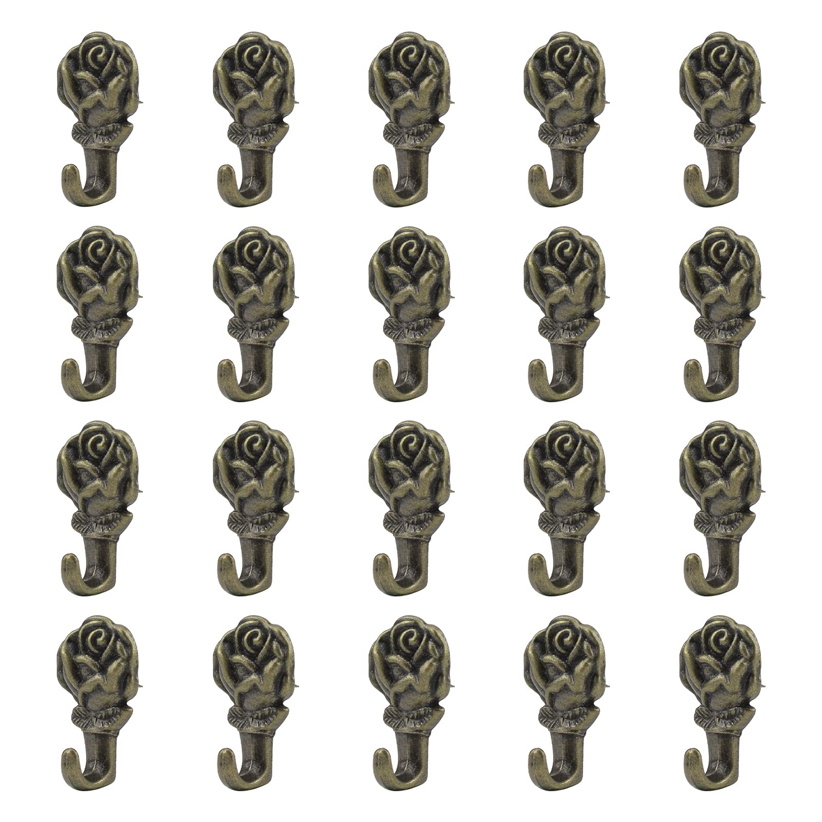 INCREWAY Push Pin Hangers, 20Pcs Bronze Rose Shaped Push Hook Vintage Picture Hanging Pin Hooks Small Wall Hooks with Nail for Hanging (Rose Shaped)
