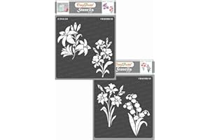 CrafTreat Flower Stencils for Painting on Wood, Canvas, Paper, Fabric, Floor, Wall and Tile - Lily and Iris and Daffodil and Bell Flower - 2 Pcs - 6x6 Inch Each - Reusable DIY Art and Craft Stencils