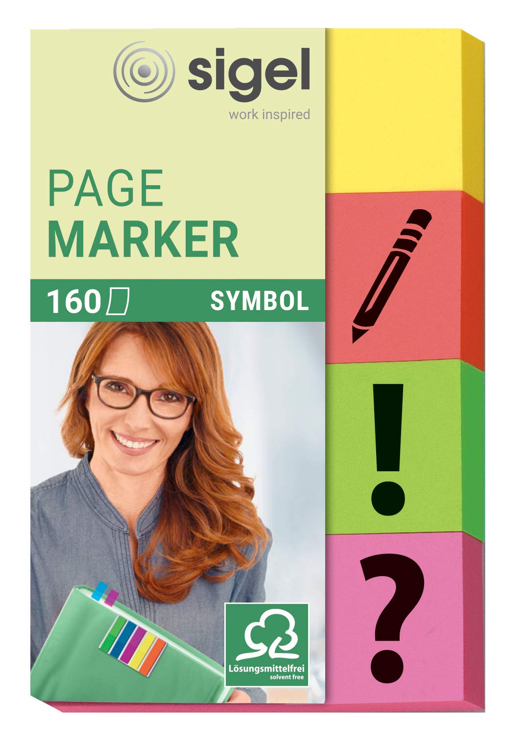 SIGEL HN635 Index Page Markers, Symbol ?/!/signature/arrow, 4 colours, 160 strips