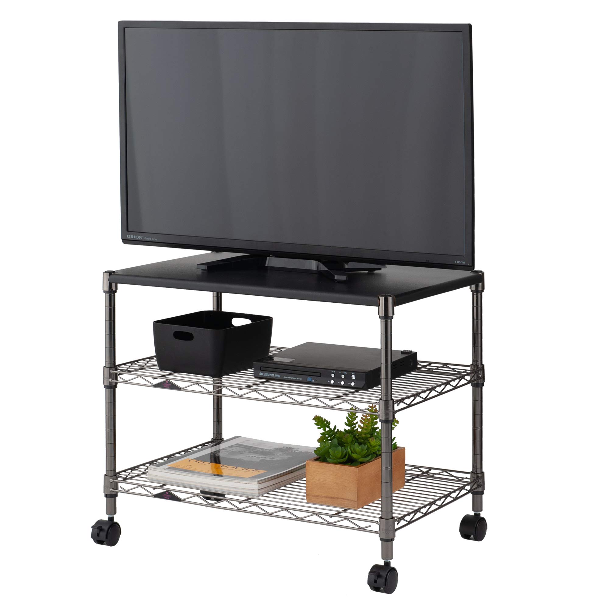 ドウシシャ ルミナス ブラック 幅60 3段 テレビ台 テレビラック ローボード 艶のある黒色 キャスター付き スチールラック 収納棚 棚板 スチール天板 シェルフ 幅59.5×奥行39.5×高さ51cm 耐荷重240kg ポール径19mm BN5160-3M商品画像