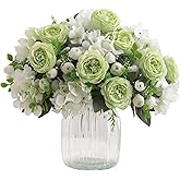 karoro 4 Bunches Green Peony Artificial Flowers for Decoration Faux Rose Fake Bouquet Silk Arrangements Table Centerpiece for Vase Cake Topper Bridal Baby Shower