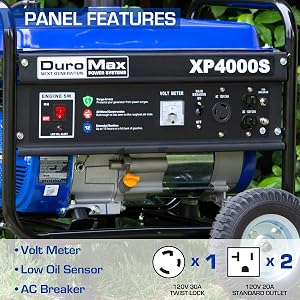 DuroMax XP4000S Gas Powered Portable Generator- 4000 Watt-Electric Start-Camping & RV Ready, 50 State Approved