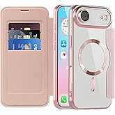 LEMAXELERS Flip Wallet Case for iPhone Air with Card Slots [RFID Blocking], Compatible with MagSafe, TPU Magnetic Transparent Back Shockproof Cover for Apple iPhone Air 6.5", Pink WD