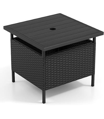 HAPPYGRILL Patio Umbrella Table Stand Rattan Outdoor Side Table with Umbrella Hole, PE Wicker Frame, for Patio Garden Deck Poolside : Patio, Lawn & Garden