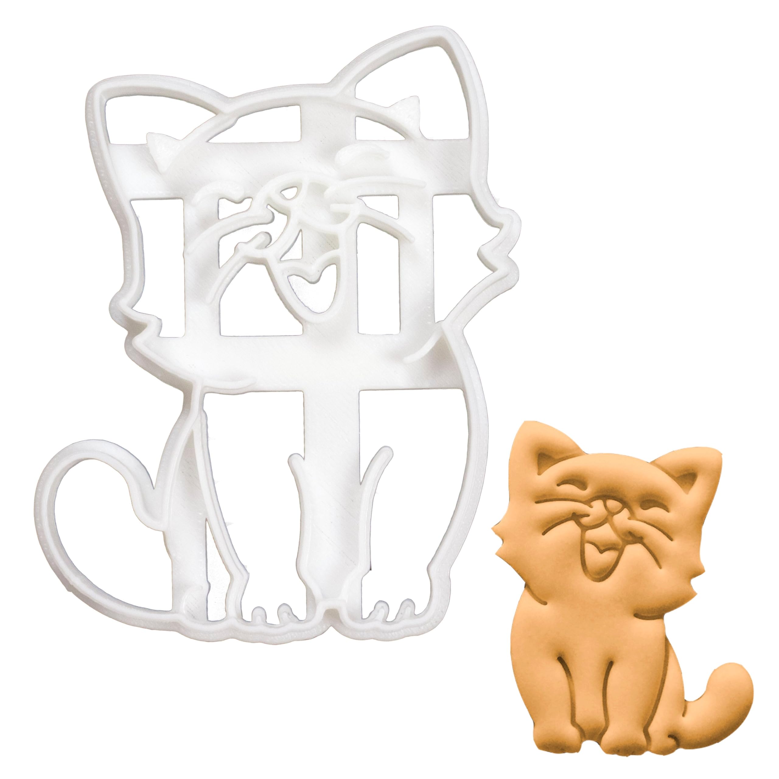 BAKERLOGY Happy Cat Cookie Cutter - Detailed Biscuit Cutter Design for Baking and Crafts, Ideal on Fondant, Dough, Clay