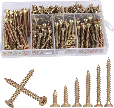 AMLOOPH M3.5 Wood Screws Assortment 190pcs Self Tapping Zinc Box