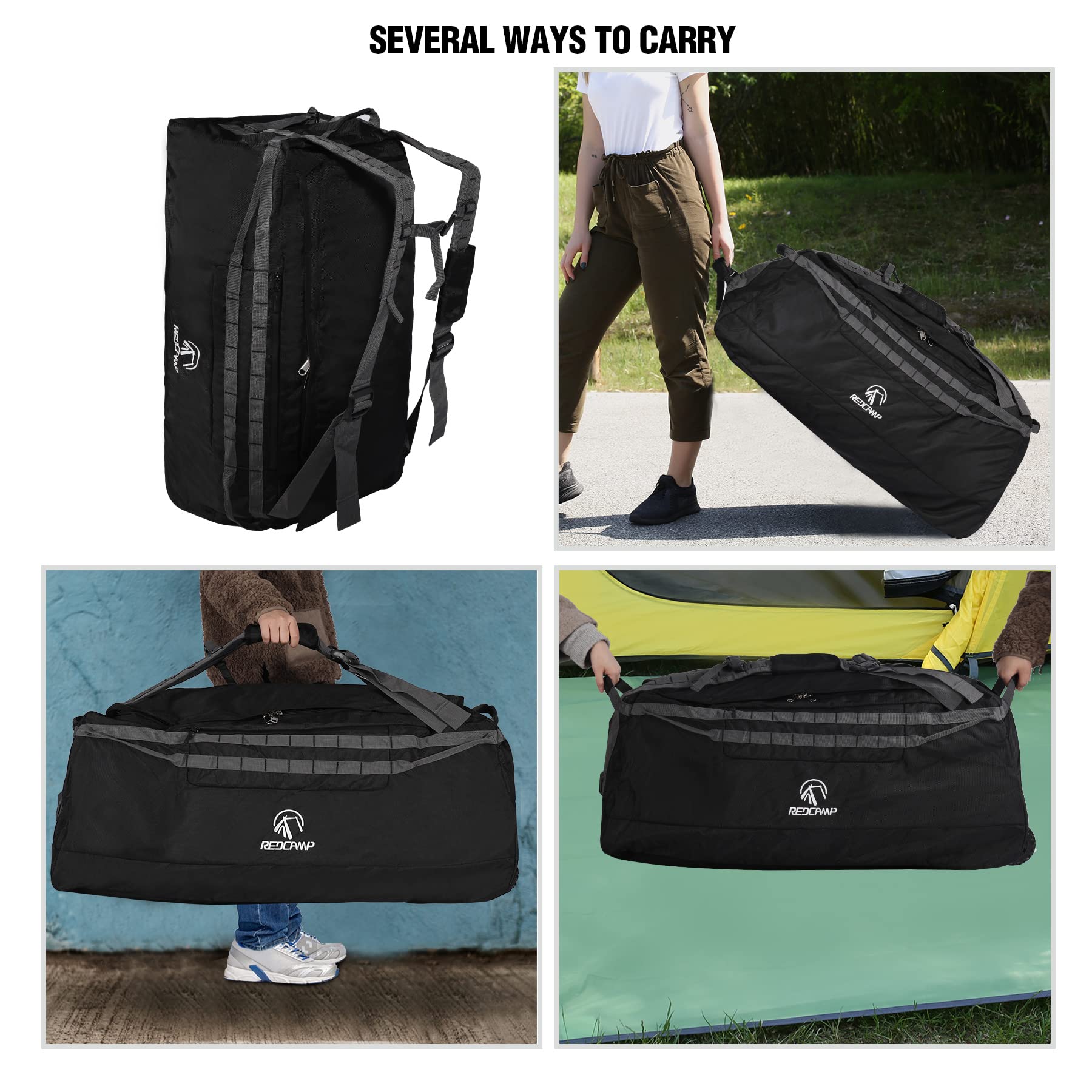 REDCAMP 85L/120L/140L Foldable Duffle Bag with Wheels, Large Travel Duffel Bag