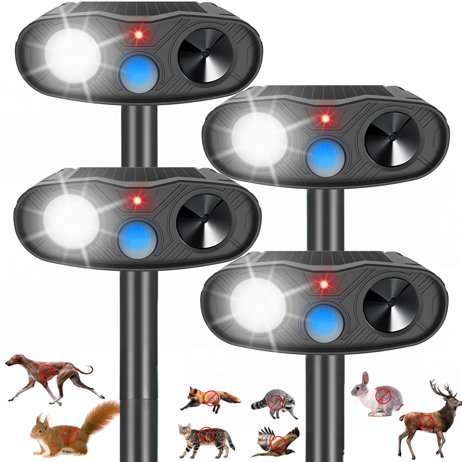 Photo 1 of Solar Ultrasonic Animal Repeller Racoon Sonic Fortress Pro Cat Repellent Outdoor, Dog Repellent for Yard with Motion Sensor&Flash Light to Scare Deer Rabbit Coyote Squirrel Out of Garden Farm(4Pack)