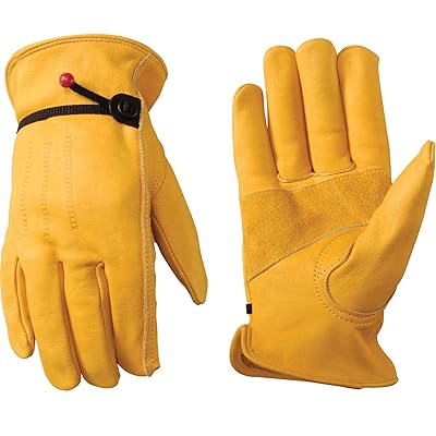 Men's Leather Work Gloves with Adjustable Wrist, Large (Wells Lamont 1132L),Saddle tan