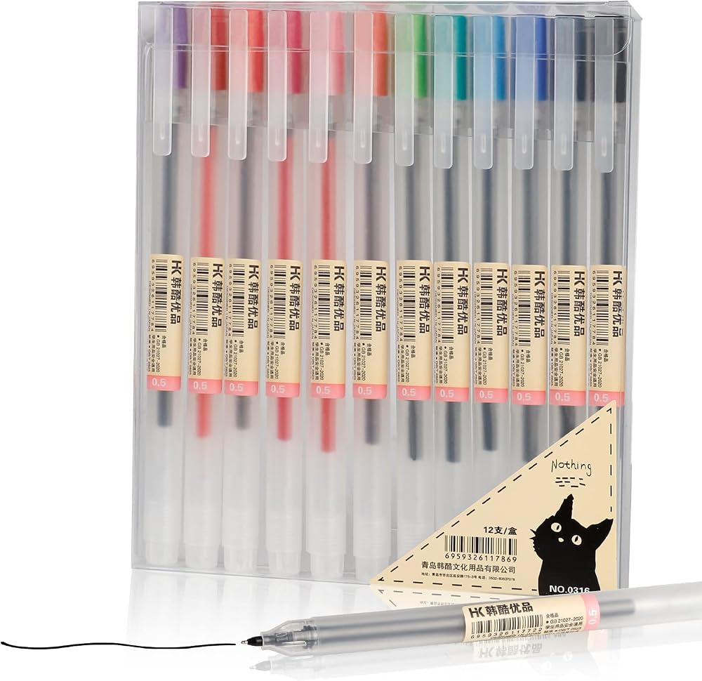 ABEIER Premium 12 Gel Ink Pens 0.5mm Fine Point Assorted Colors Pack